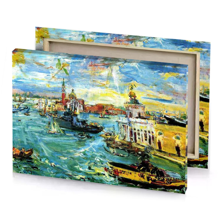 a painting of boats in the water cadet blue canvas