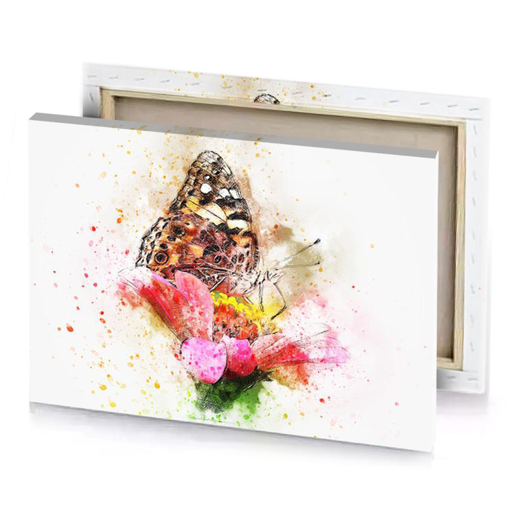 a painting of butterfly on flower vermilion canvas