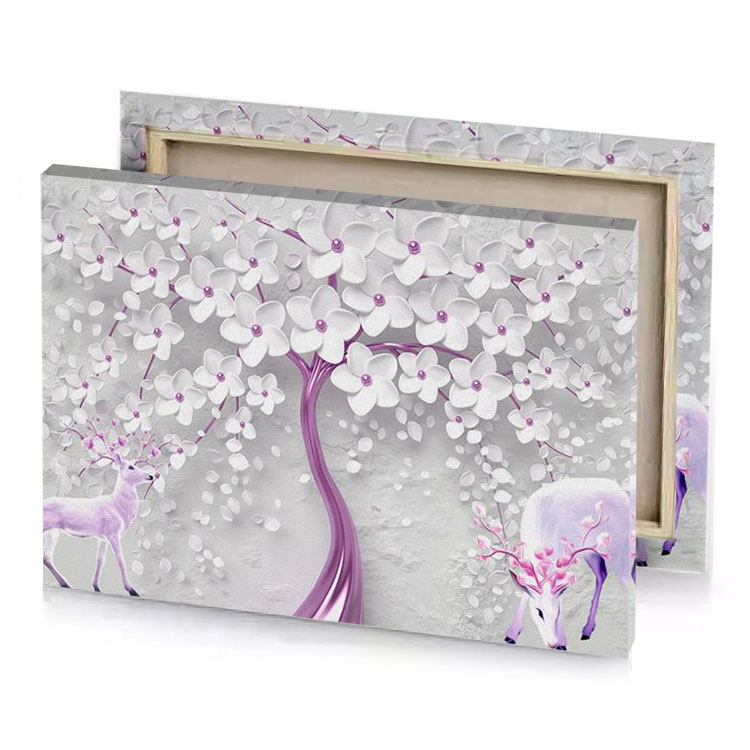 a painting of deer and tree canvas