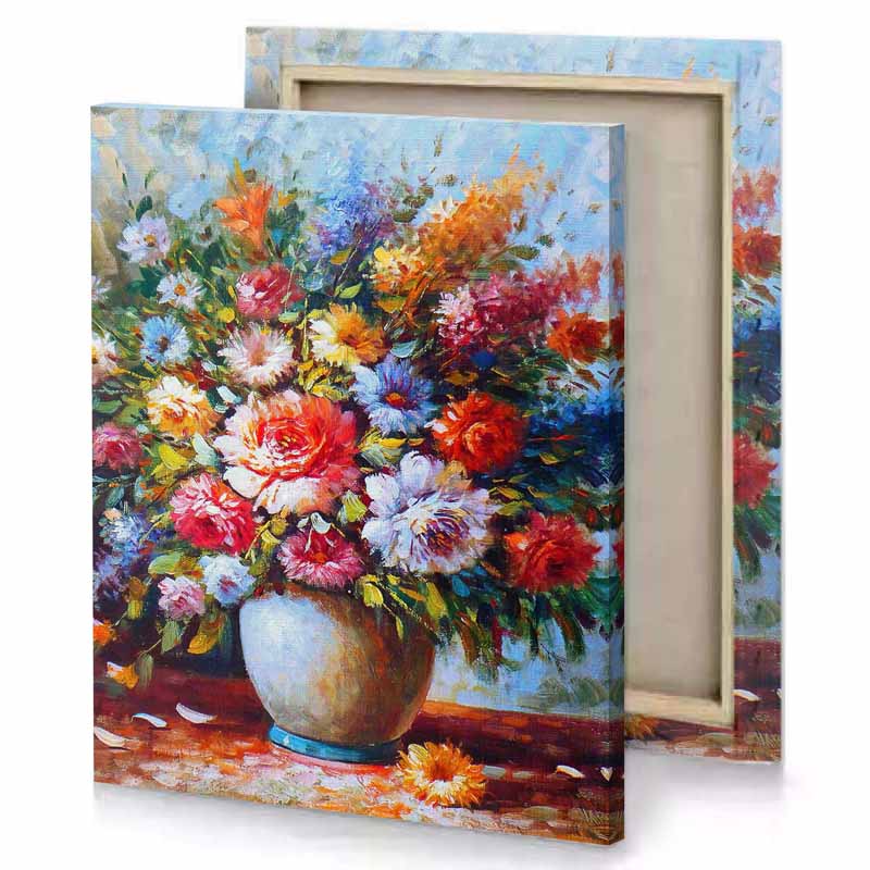 a painting of flowers in vase on table lust canvas