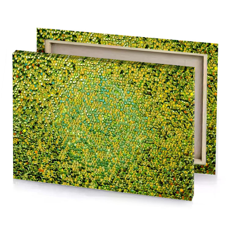 a painting of green field with lots yellow flowers canvas