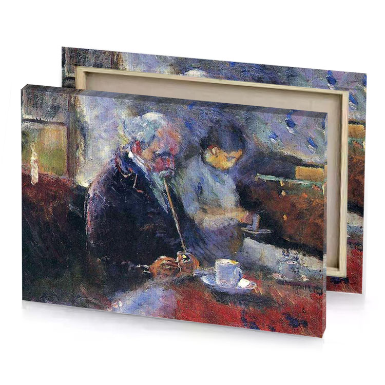 a painting of man sitting at table charcoal canvas