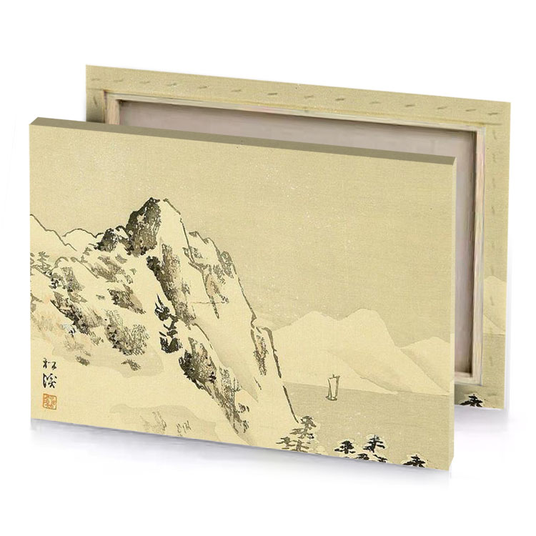 a painting of mountains and trees dark khaki canvas
