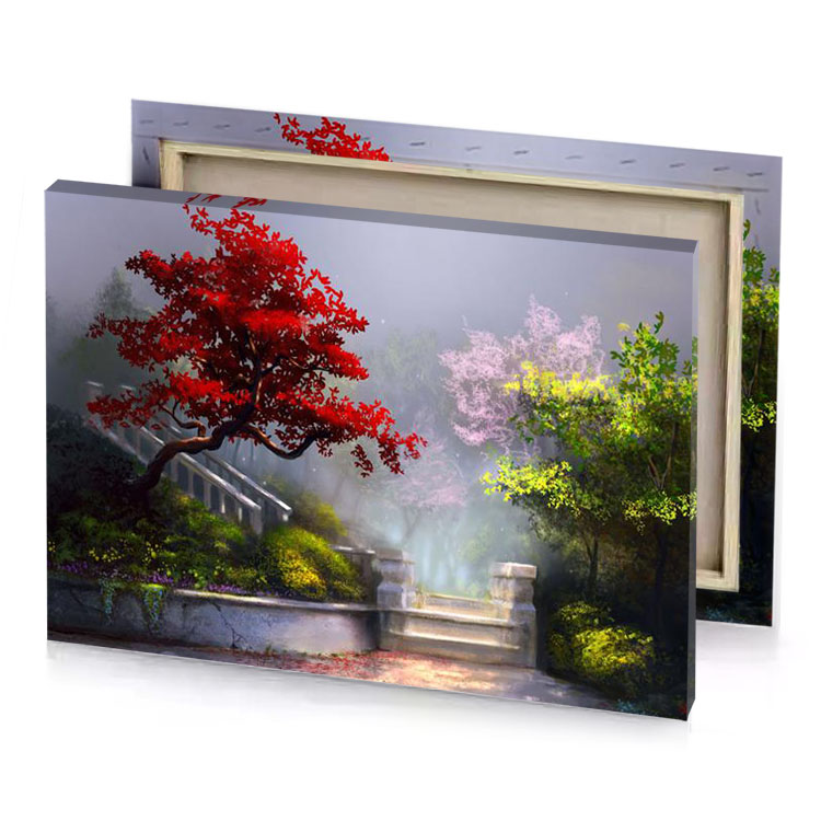 a painting of tree in the middle garden firebrick canvas