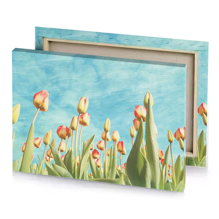a painting of tulipps in field canvas