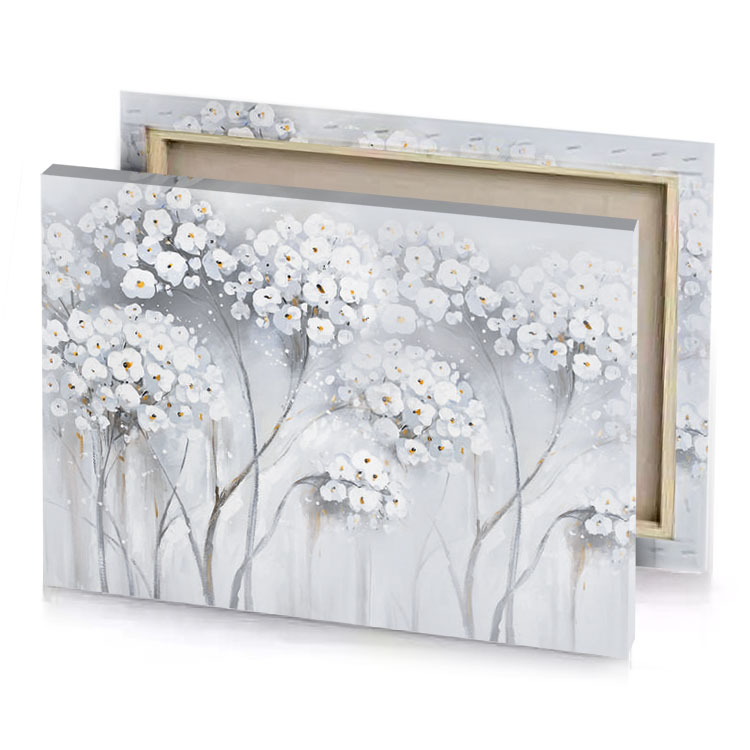 a painting of white flowers on blue background canvas