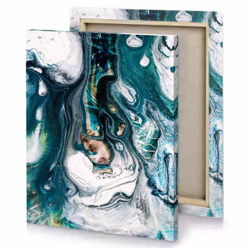 a painting of woman s face with blue and white prussian canvas