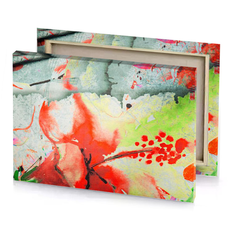 a painting with red and green paint on it tomato canvas
