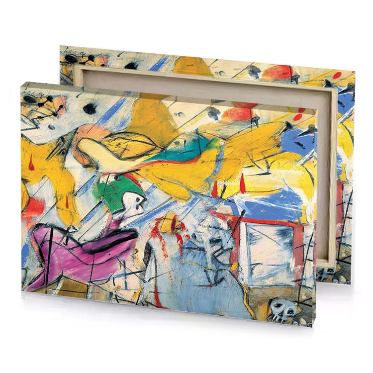 a painting with yellow and blue colors sea green canvas