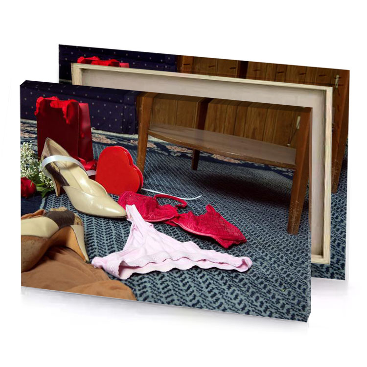 a pair of shoes and on carpet firebrick canvas