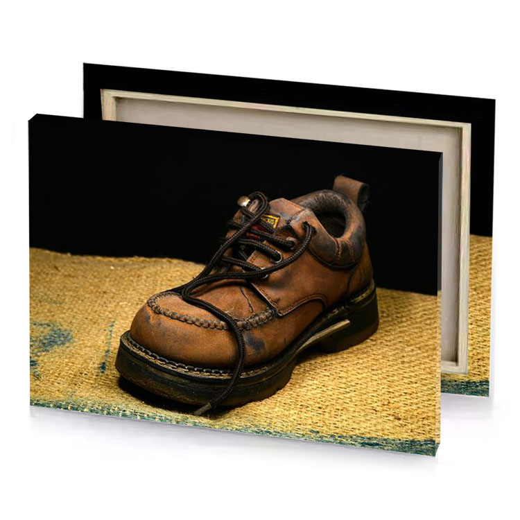 a pair of shoes on rug sepia canvas