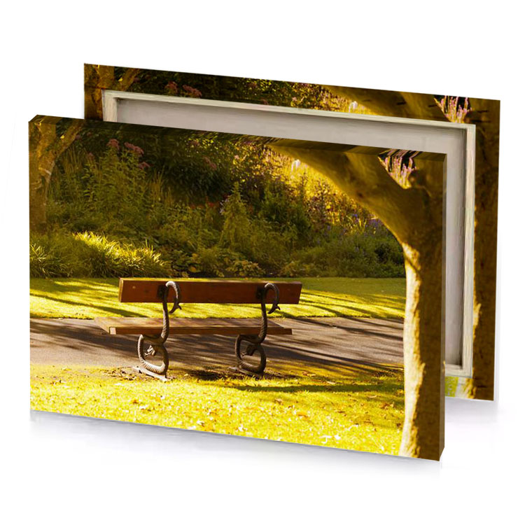 a park bench in the middle of bistre canvas