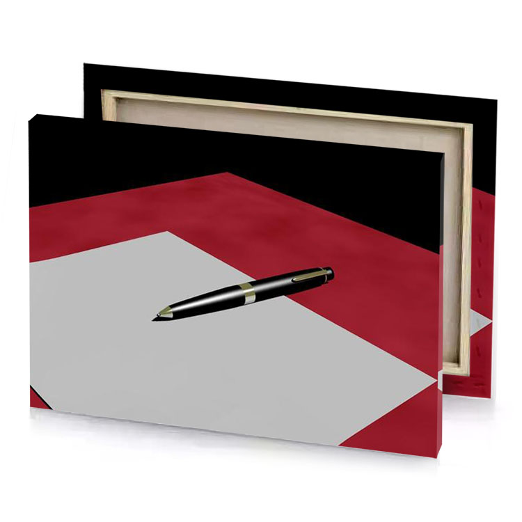 a pen sitting on top of piece paper silver canvas