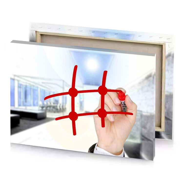 a person drawing red cross on white board firebrick canvas