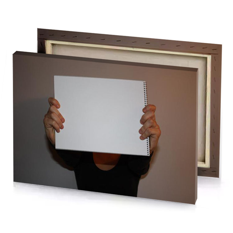 a person holding blank paper in their hands silver canvas