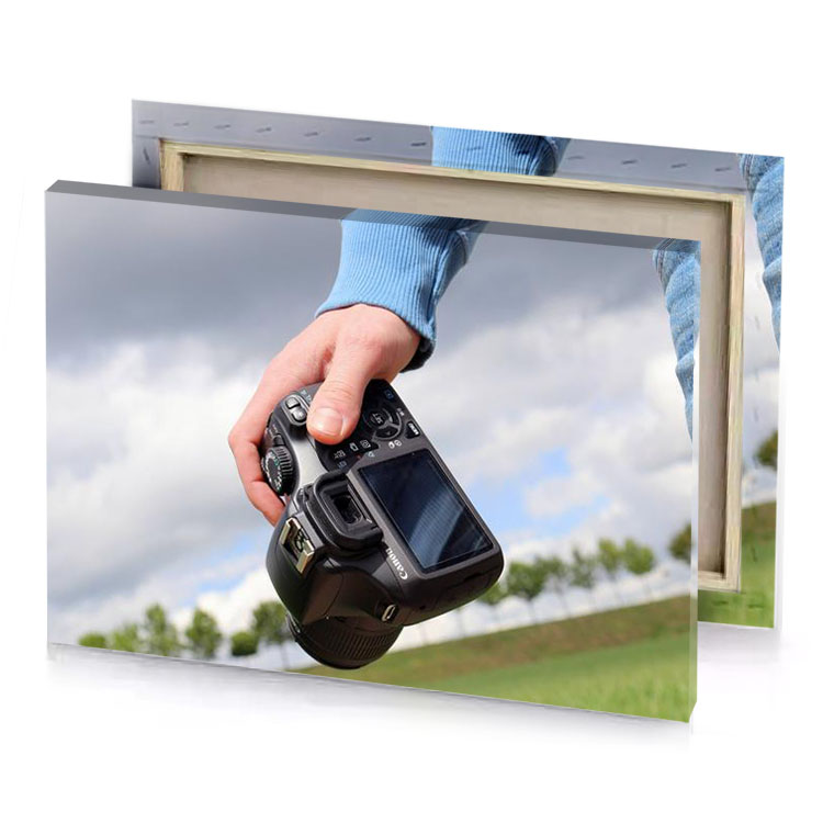 a person holding camera in their hand light pink canvas