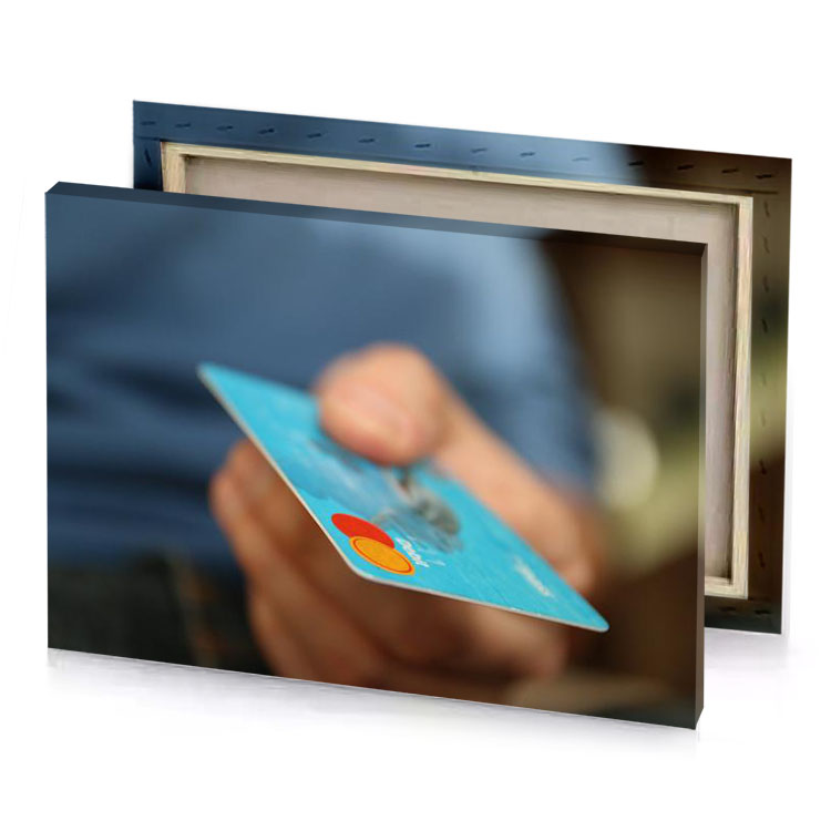 a person holding credit card in their hand burlywood canvas