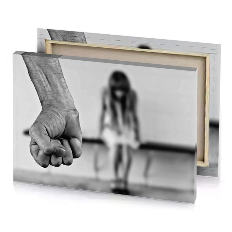 a person holding hand with woman in the background charcoal canvas