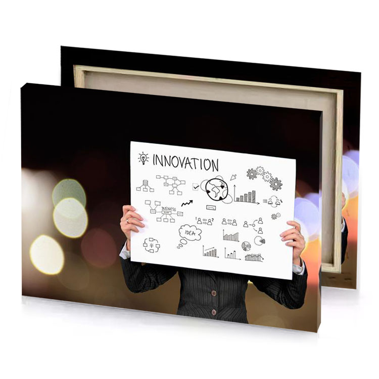 a person holding paper with drawing of innovation white smoke canvas