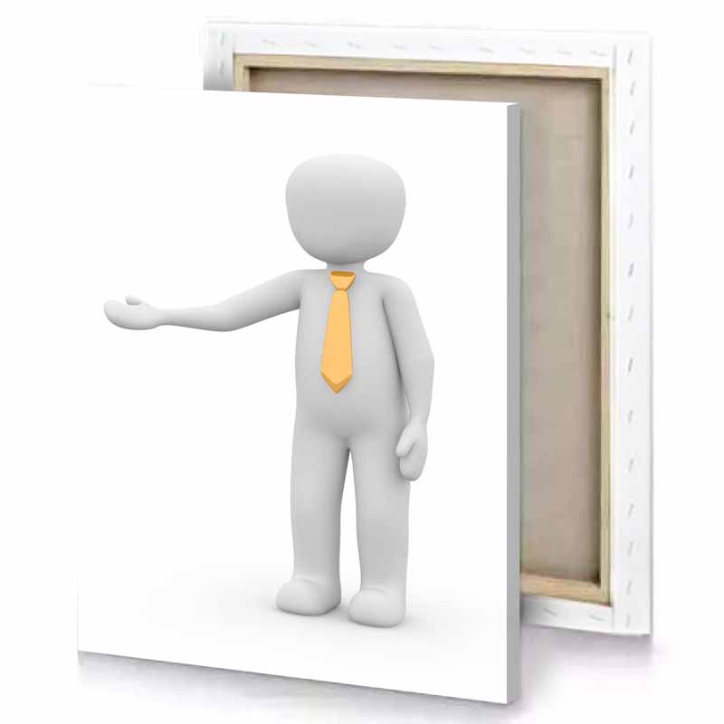 a person in tie pointing at something silver canvas