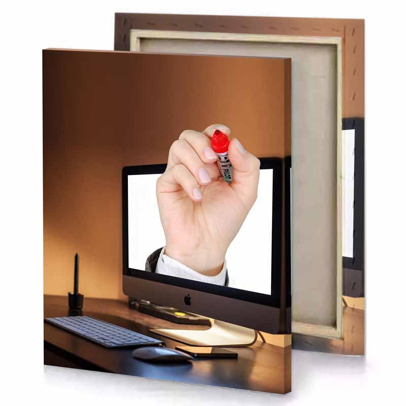 a person is drawing picture on computer screen bistre canvas