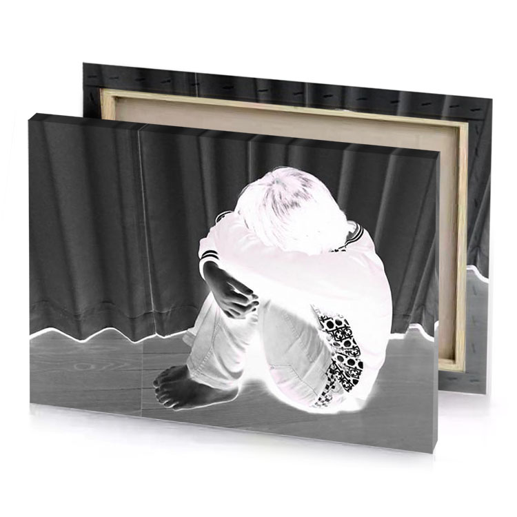 a person is kneeling on the floor white smoke canvas