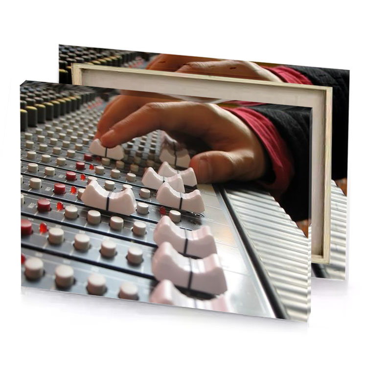 a person is playing synthesizer on table bistre canvas