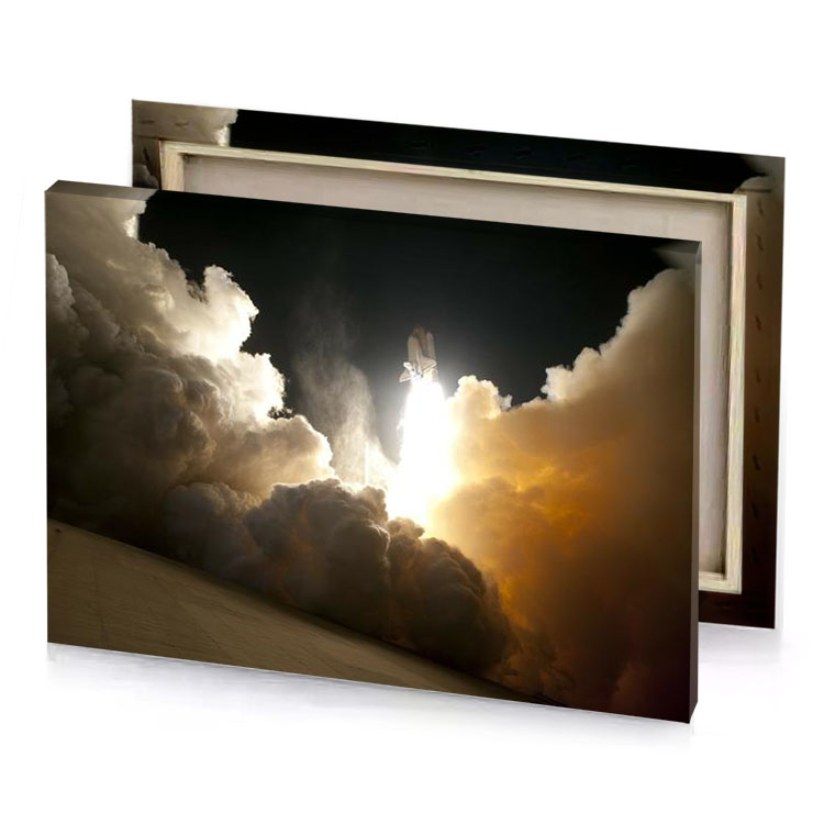 a person is skiing down hill with sky background champagne canvas