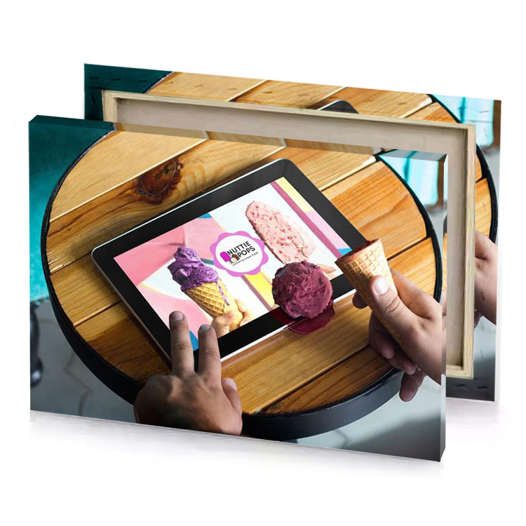 a person is using tablet to play an ice cream pink canvas