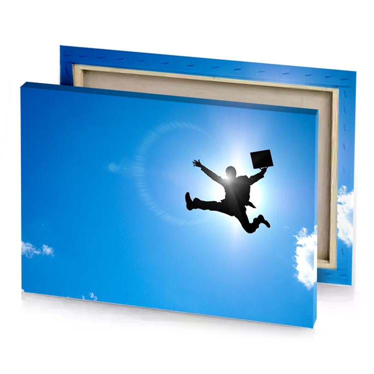 a person jumping in the air with laptop maximum blue canvas