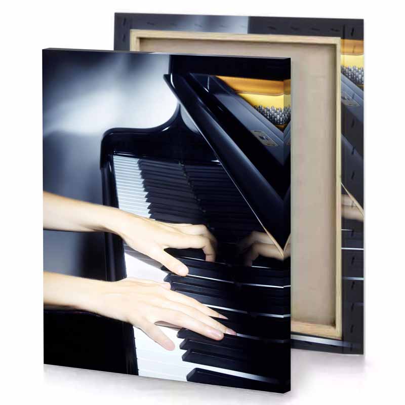 a person playing piano with their hands light steel blue canvas