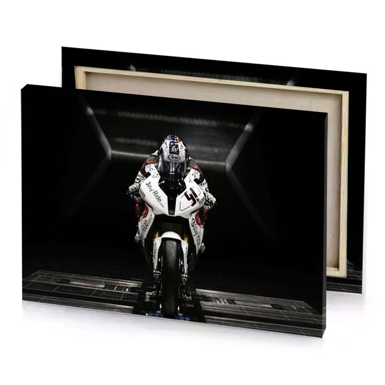 a person riding motorcycle in tunnel linen canvas