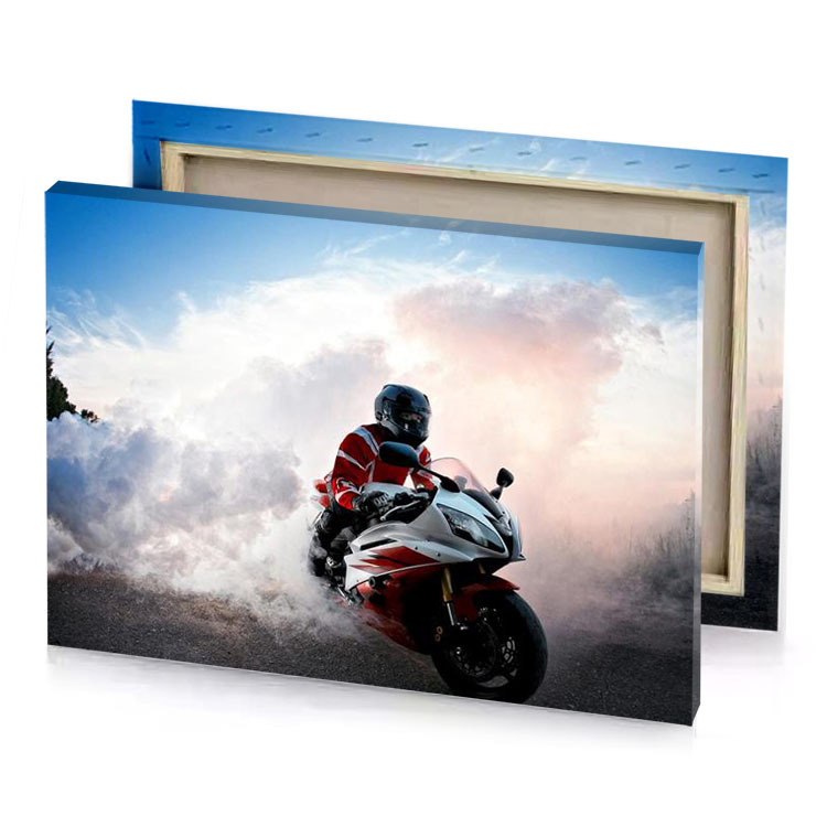 a person riding motorcycle on road linen canvas