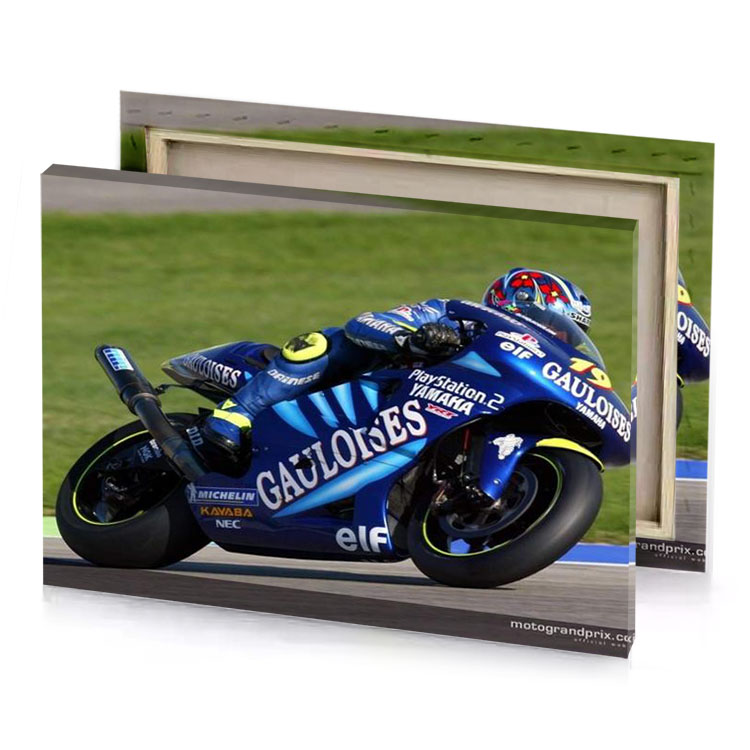 a person riding motorcycle on track prussian blue canvas