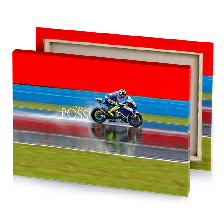 a person riding motorcycle on track red canvas