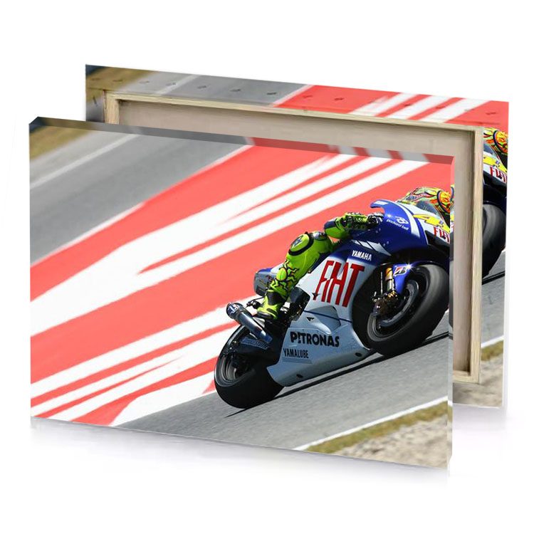 a person riding motorcycle on track salmon canvas