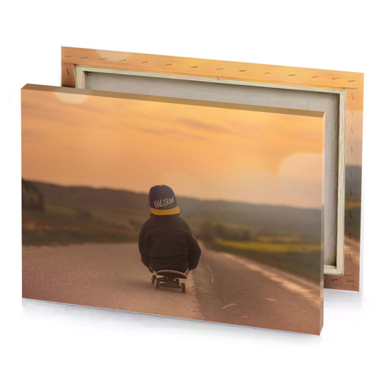 a person riding skateboard down road garnet canvas