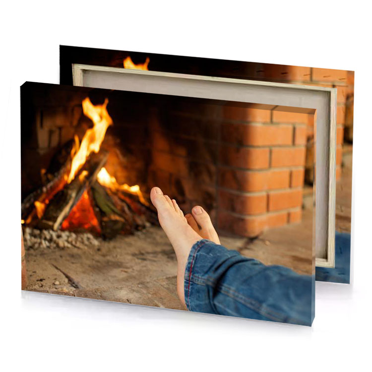 a person s feet are shown in front of fireplace bistre canvas