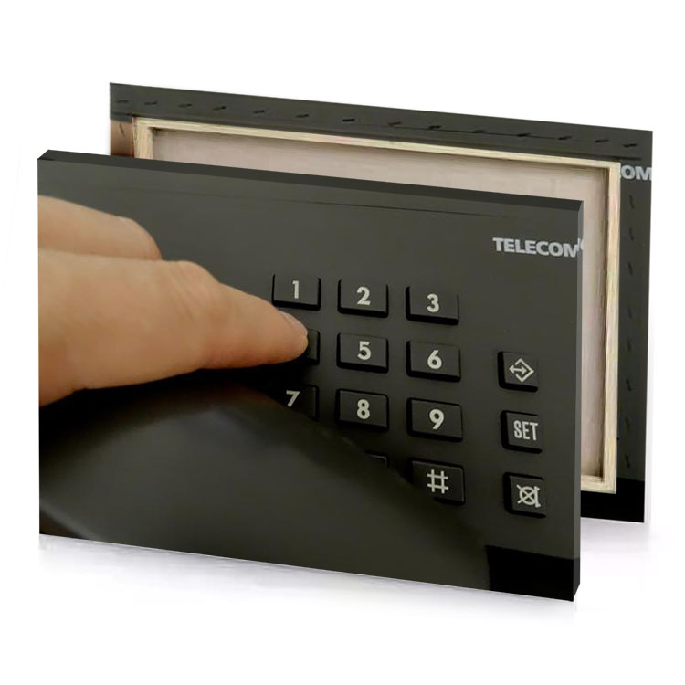 a person s hand is pressing button on keyboard copper canvas