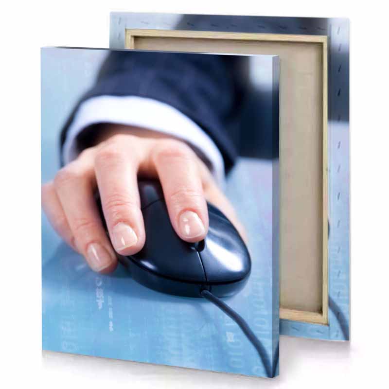 a person s hand on computer mouse light pink canvas