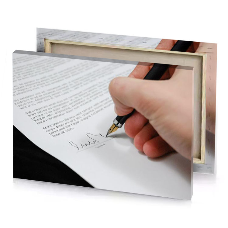 a person signing letter with pen mountbatten pink canvas