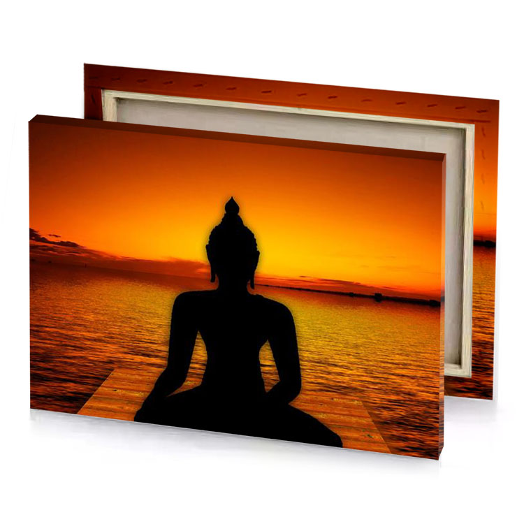 a person sitting on dock watching the sunset orange canvas