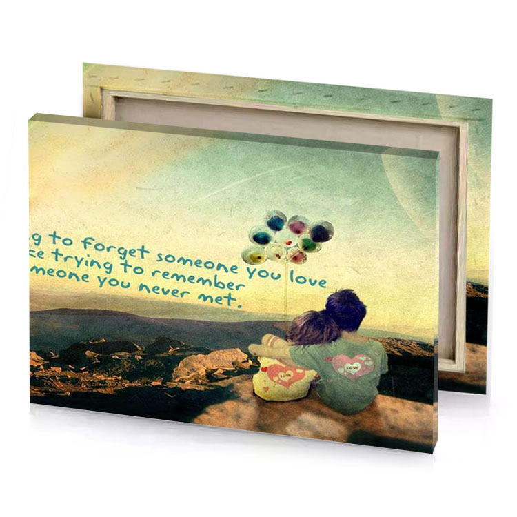 a person sitting on top of mountain with balloons vanilla canvas