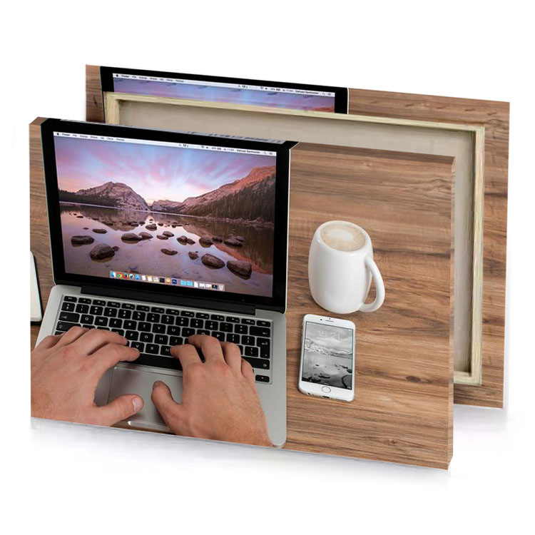 a person using laptop with coffee cup and phone smoky black canvas
