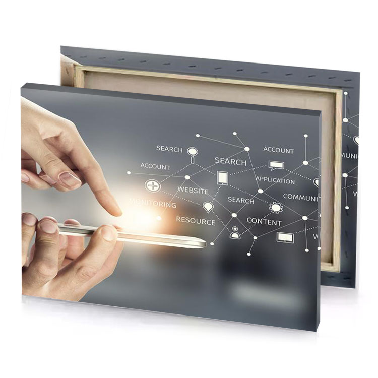 a person using smartphone with social network on the screen tan canvas