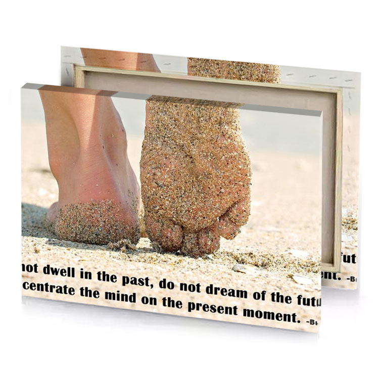 a person walking on the beach with quote antique white canvas