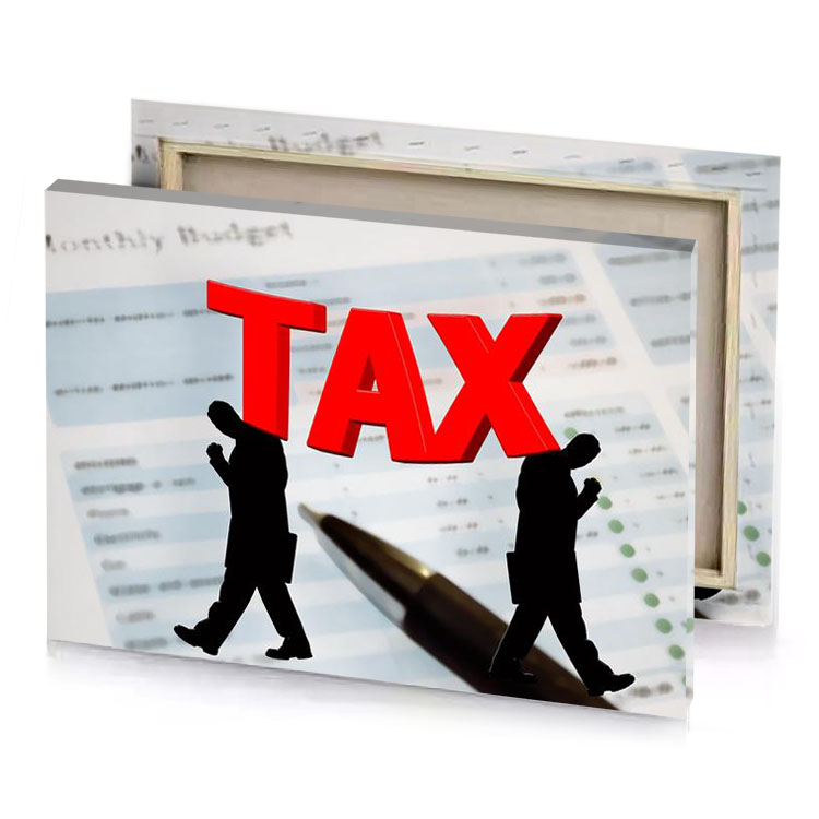 a person walking past tax sign red canvas