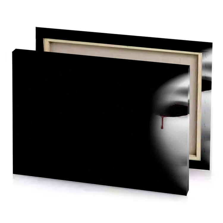 a person with bloody face and knife silver canvas