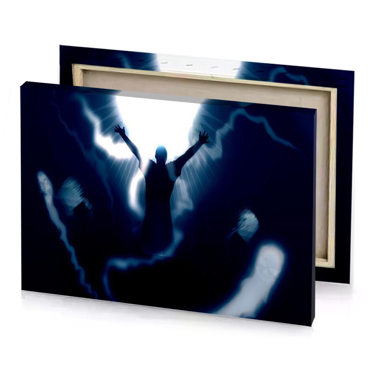 a person with their arms up in the air dark cornflower blue canvas