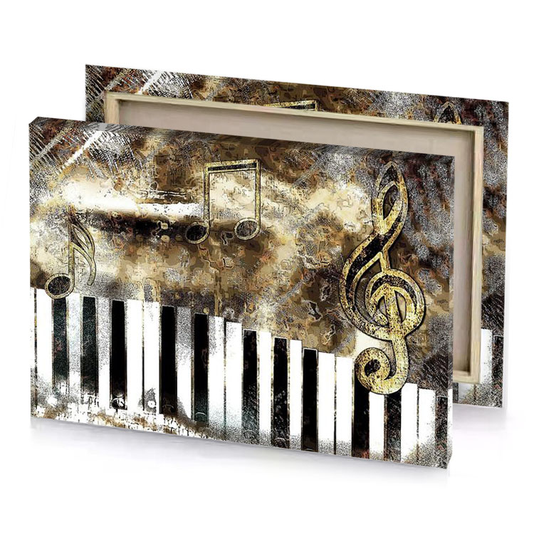 a piano and keyboard with music notes rosy brown canvas